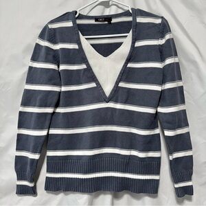 ORLY Sport Women’s Blue and White Striped V-Neck Sweater M | French Girl Costal